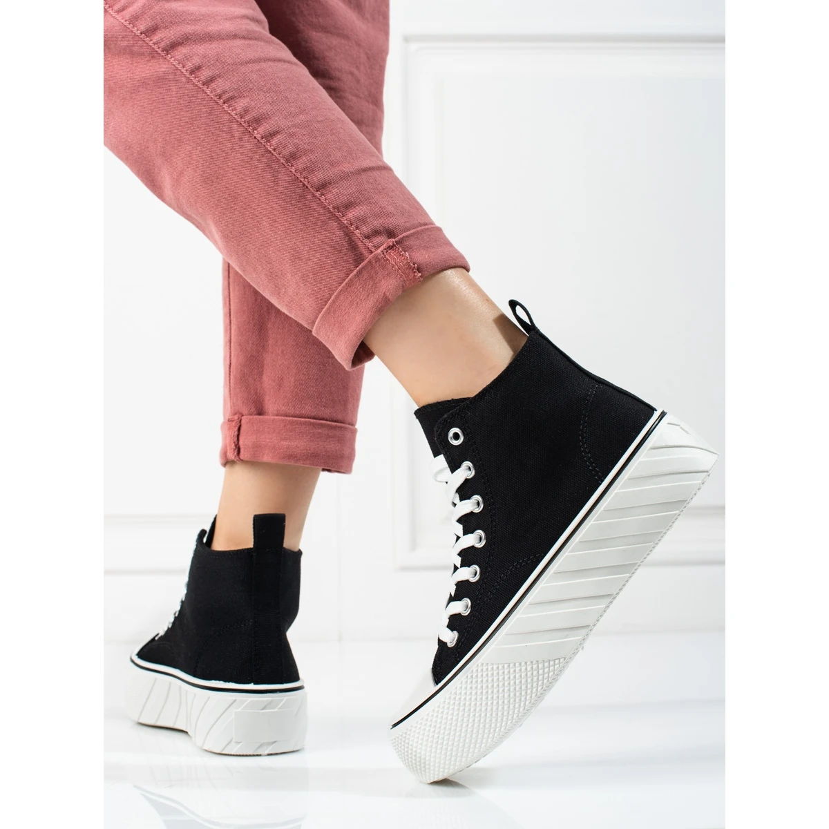 Baskets Montantes Noires Shelovet, Femmes Le Noir – Image 3