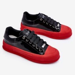 Baskets Plateforme Laquées Femme GOE LL2N4021 Noir-Rouge Le Noir