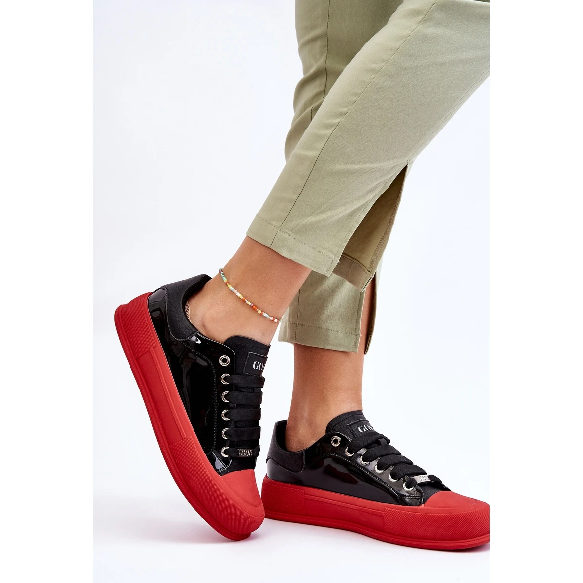 Baskets Plateforme Laquées Femme GOE LL2N4021 Noir-Rouge Le Noir – Image 11