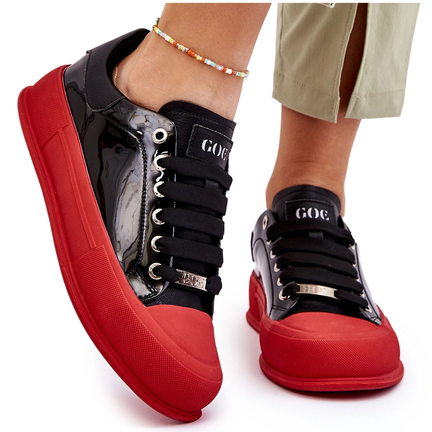 Baskets Plateforme Laquées Femme GOE LL2N4021 Noir-Rouge Le Noir – Image 12