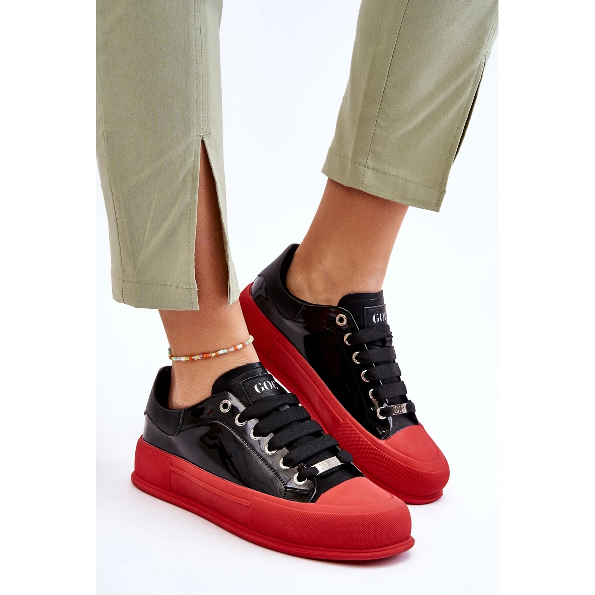 Baskets Plateforme Laquées Femme GOE LL2N4021 Noir-Rouge Le Noir – Image 5