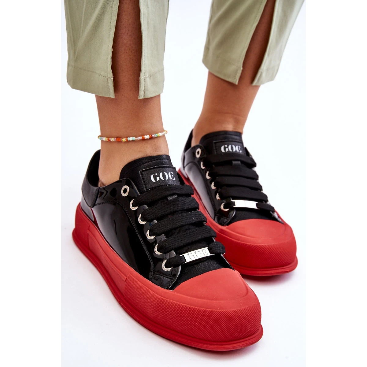 Baskets Plateforme Laquées Femme GOE LL2N4021 Noir-Rouge Le Noir – Image 6