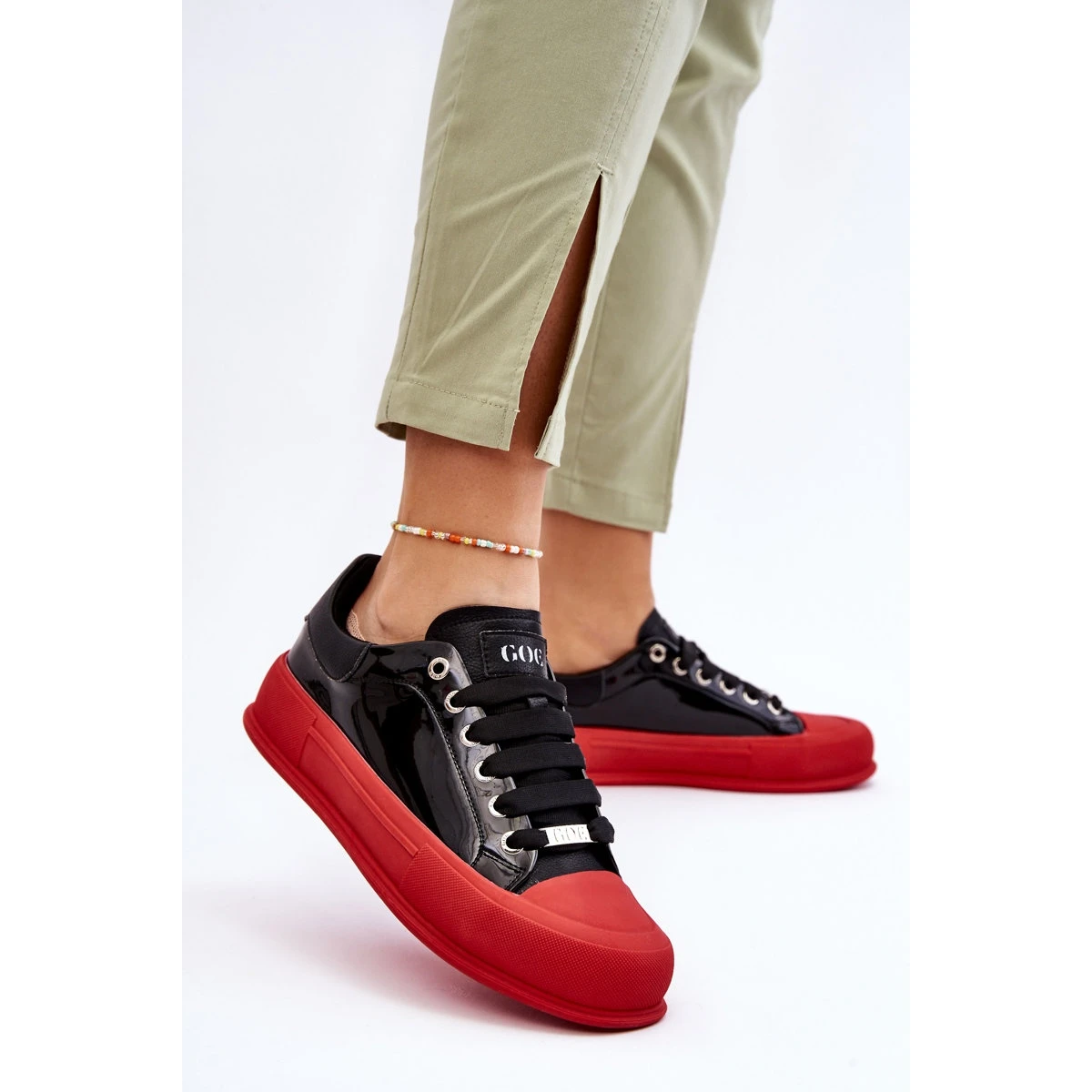 Baskets Plateforme Laquées Femme GOE LL2N4021 Noir-Rouge Le Noir – Image 7