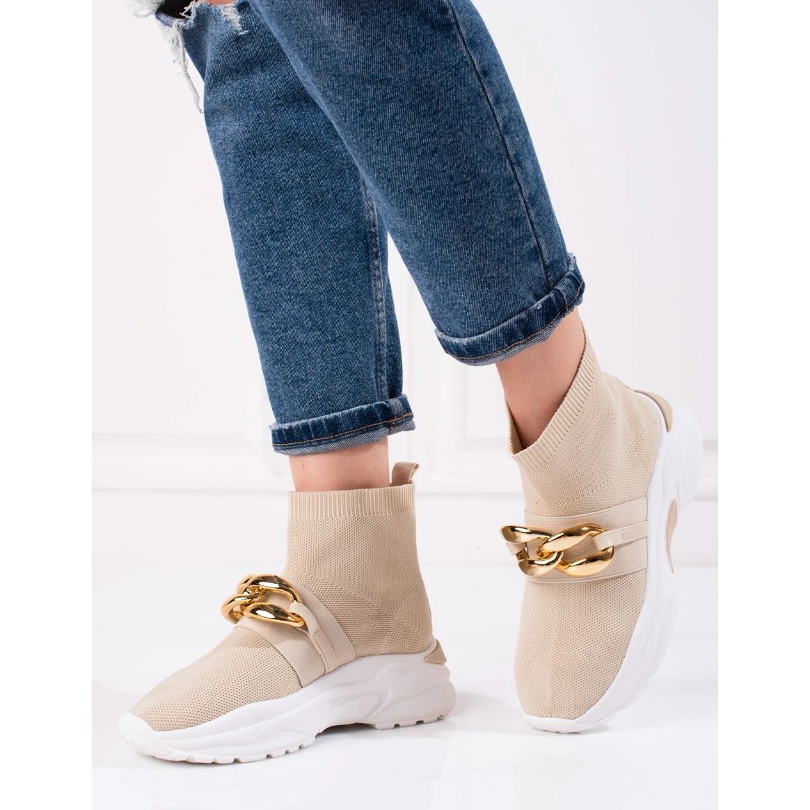 Baskets Pour Femmes Shelovet Avec Une Chaussette Beige