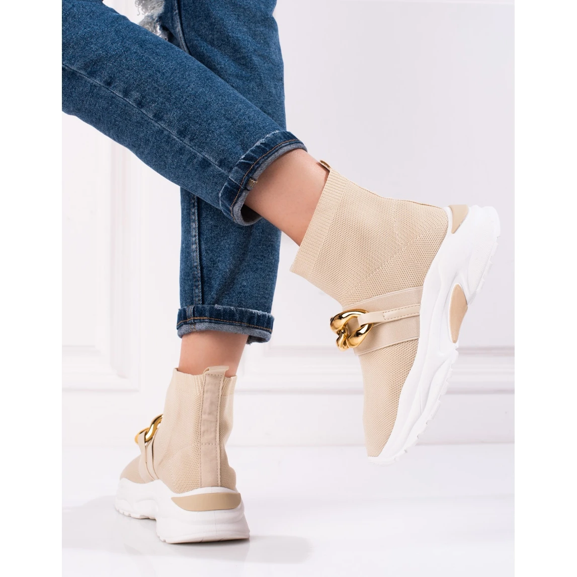 Baskets Pour Femmes Shelovet Avec Une Chaussette Beige – Image 2