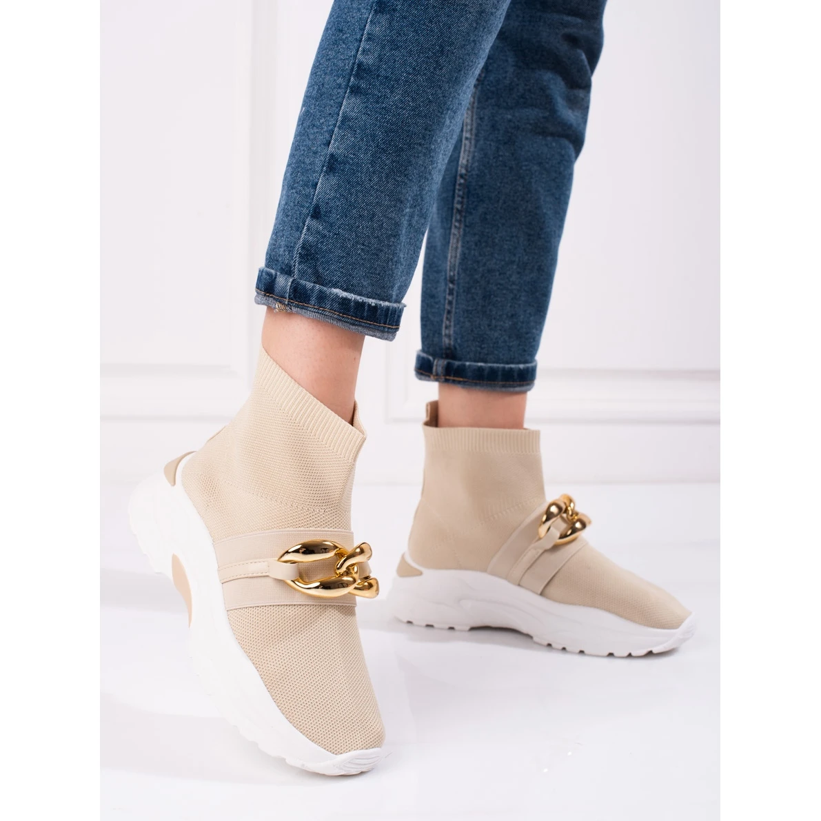 Baskets Pour Femmes Shelovet Avec Une Chaussette Beige – Image 3