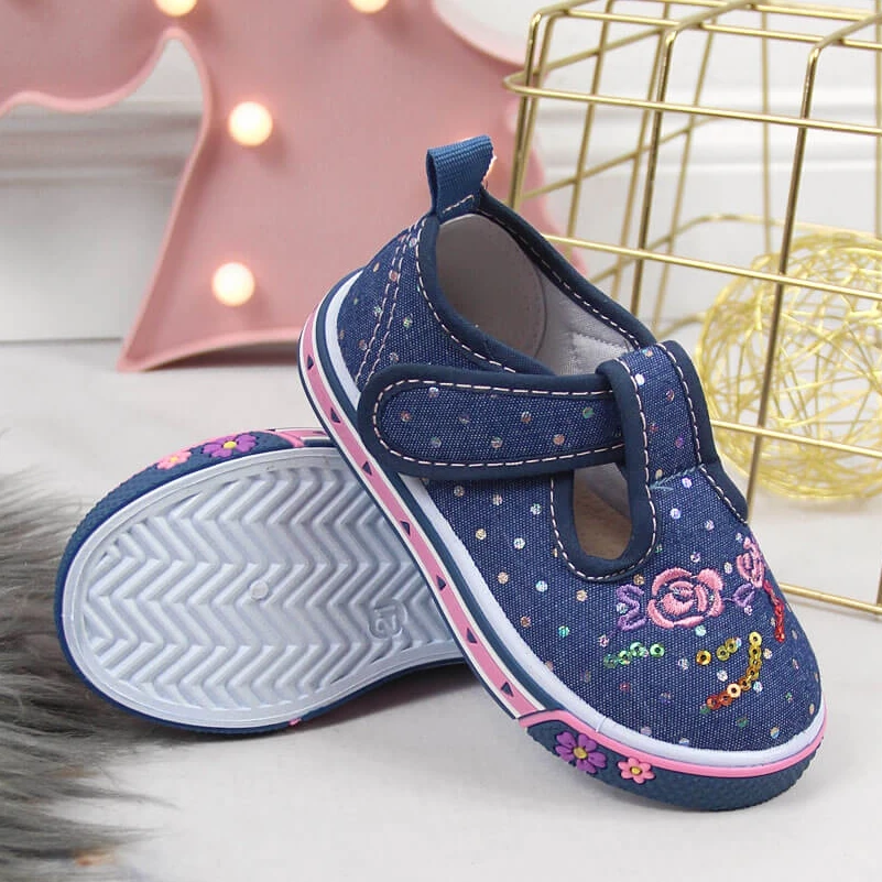 Baskets Pour Fille Avec Velcro Atletico Pois Bleus Bleu Marin – Image 3