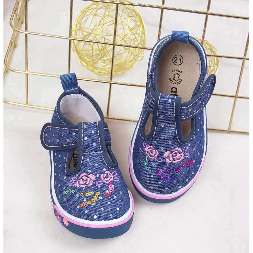 Baskets Pour Fille Avec Velcro Atletico Pois Bleus Bleu Marin – Image 4