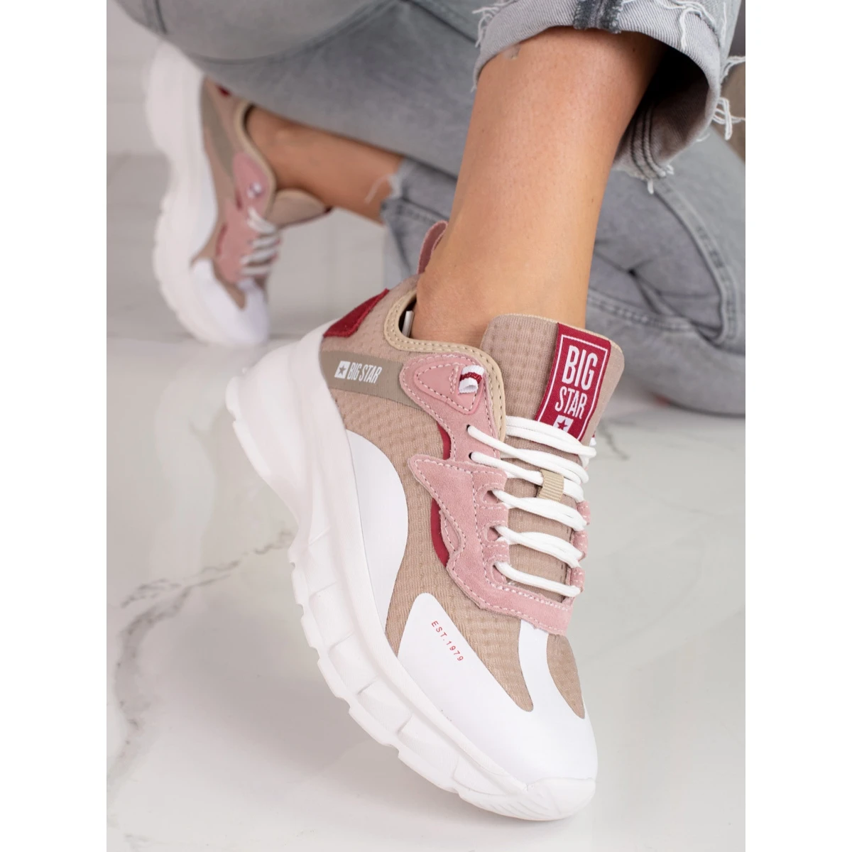 BIG STAR SHOES Baskets Big Star Femme KK274055 Beige Blanche Rose – Image 2