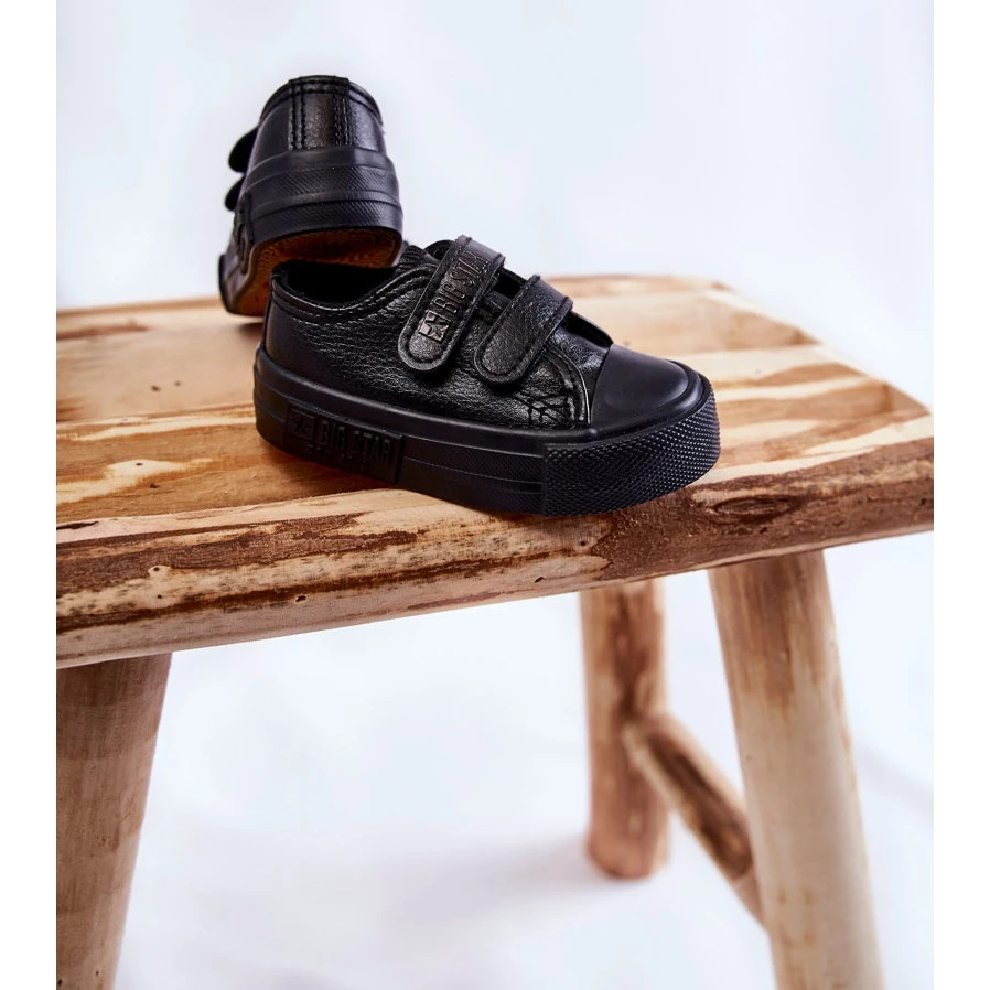 BIG STAR SHOES Baskets En Cuir Pour Enfants Avec Velcro Big Star KK374090 Noir Le Noir – Image 2