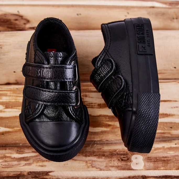 BIG STAR SHOES Baskets En Cuir Pour Enfants Avec Velcro Big Star KK374090 Noir Le Noir – Image 3
