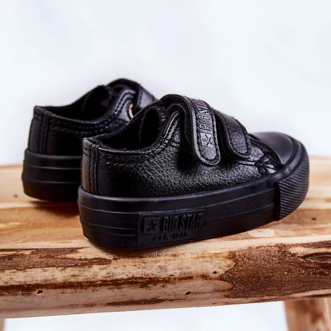 BIG STAR SHOES Baskets En Cuir Pour Enfants Avec Velcro Big Star KK374090 Noir Le Noir – Image 4