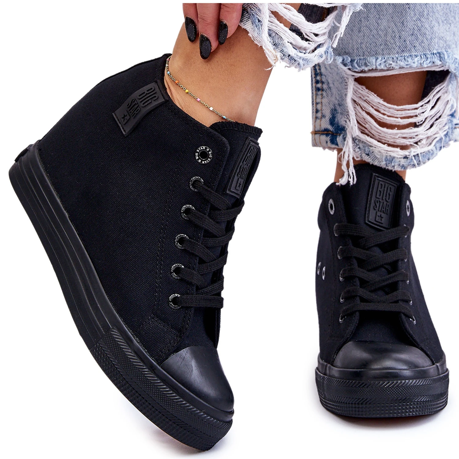 BIG STAR SHOES Baskets Hautes Compensées Cachées Big Star LL274034 Noir Le Noir – Image 13