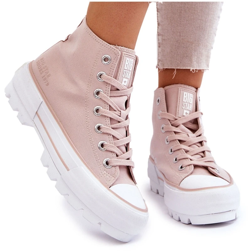 BIG STAR SHOES Baskets Hautes Plateforme Textile Big Star LL274157 Nude Rose – Image 12