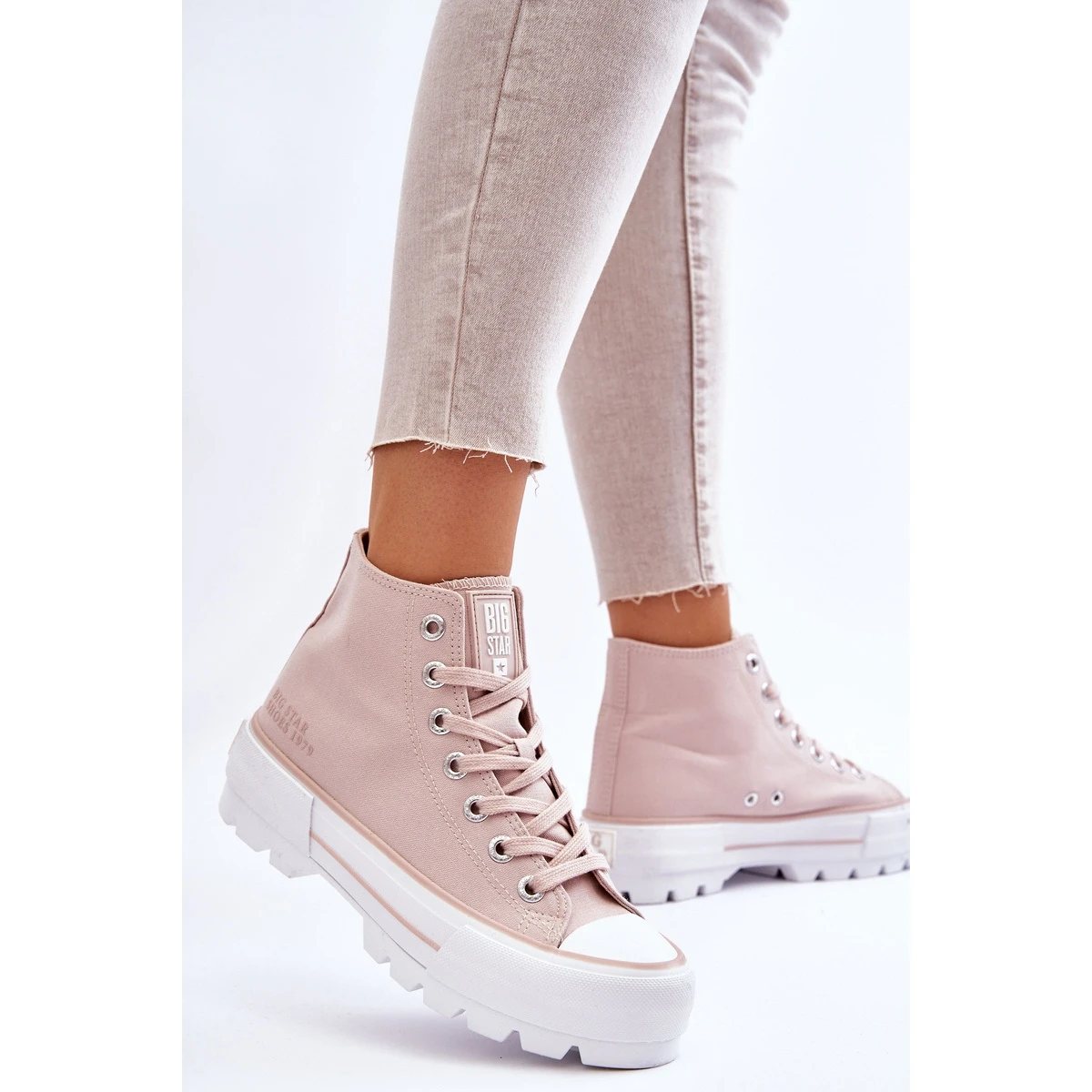BIG STAR SHOES Baskets Hautes Plateforme Textile Big Star LL274157 Nude Rose – Image 6