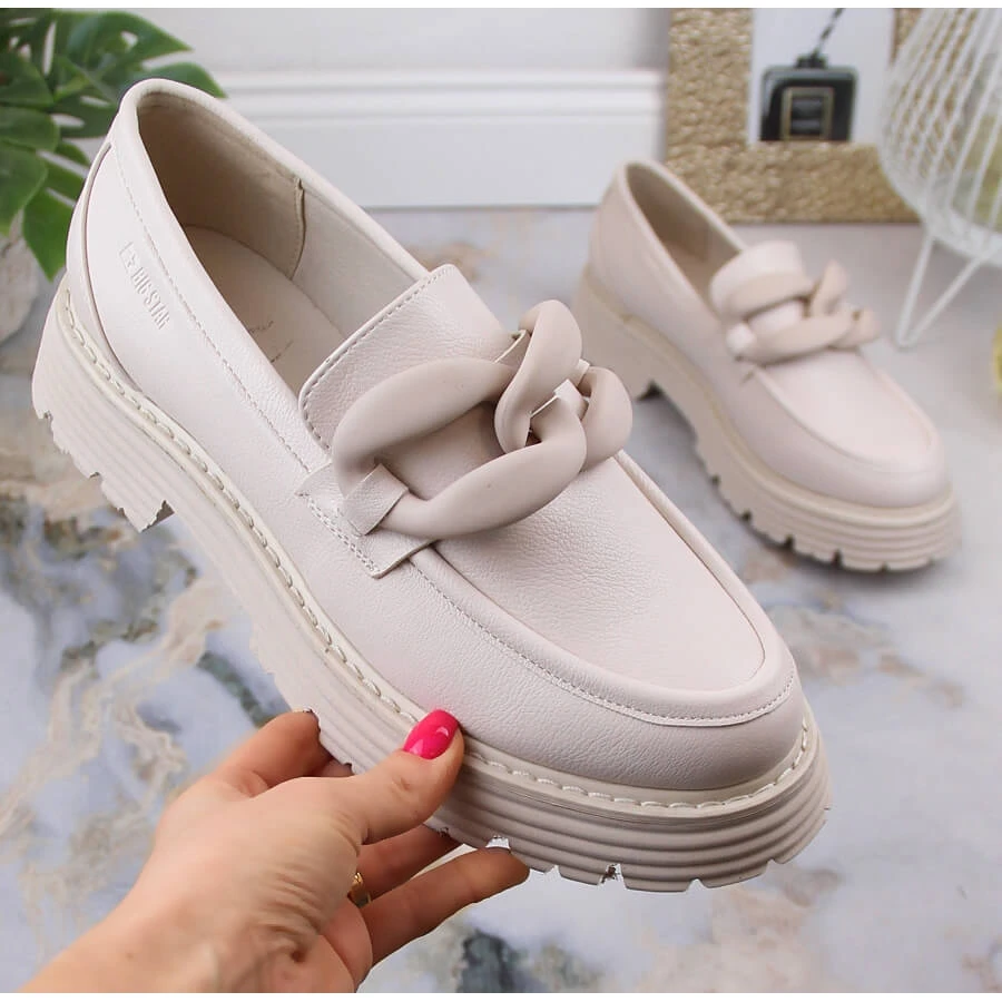 Big Star Talons Hauts Et Mocassins Plateforme Avec Une Chaîne Beige LL274581 – Image 4