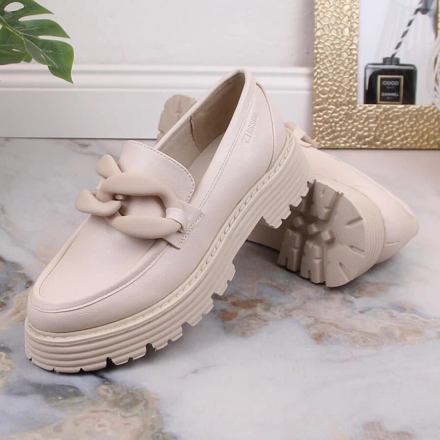 Big Star Talons Hauts Et Mocassins Plateforme Avec Une Chaîne Beige LL274581 – Image 7