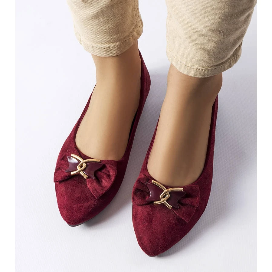 BM Ballerines à Bout Pointu Jetté Bordeaux Rouge – Image 2