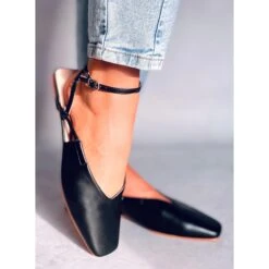 BM Ballerines à Talon Ouvert De Gianna Black Le Noir