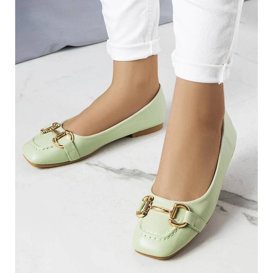 BM Ballerines Vertes à Décor Iris Or