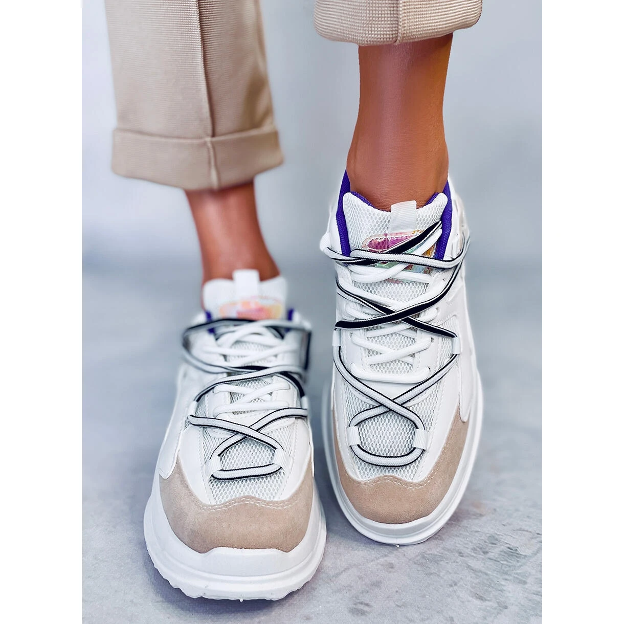 BM Baskets Blanches Farey Beige – Image 2