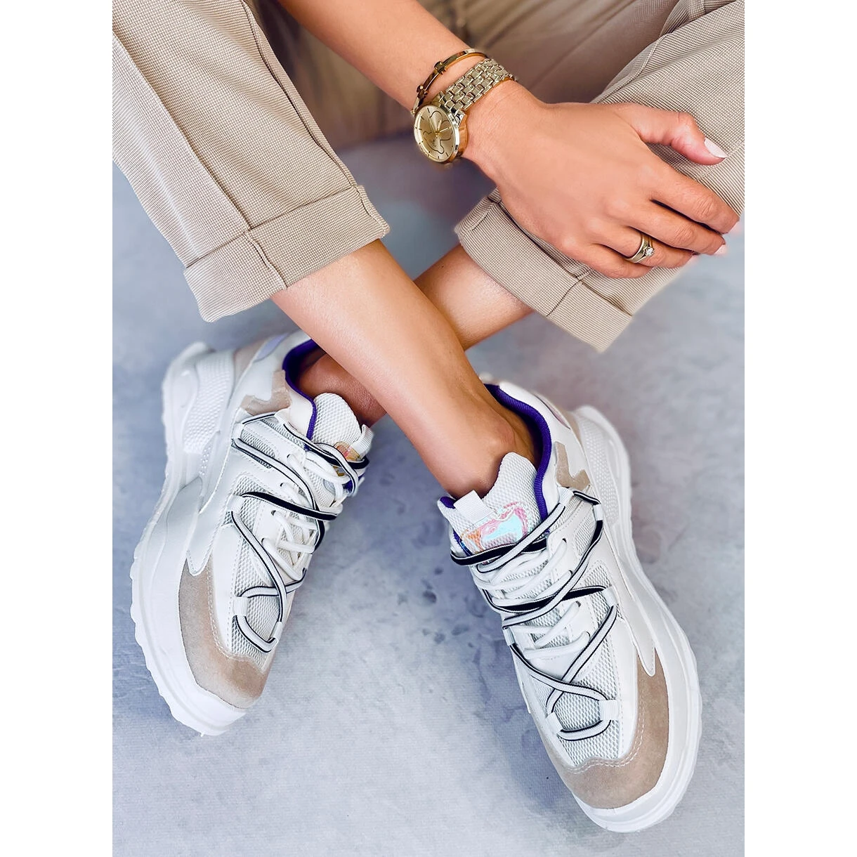 BM Baskets Blanches Farey Beige – Image 3