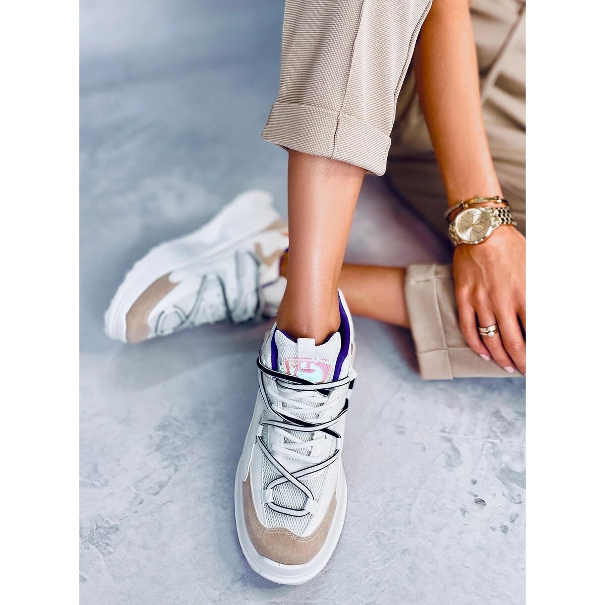 BM Baskets Blanches Farey Beige – Image 4