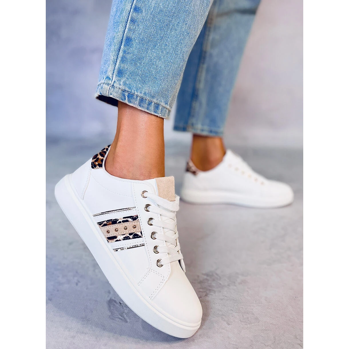 BM Baskets Femme Henne Léopard Blanche – Image 2