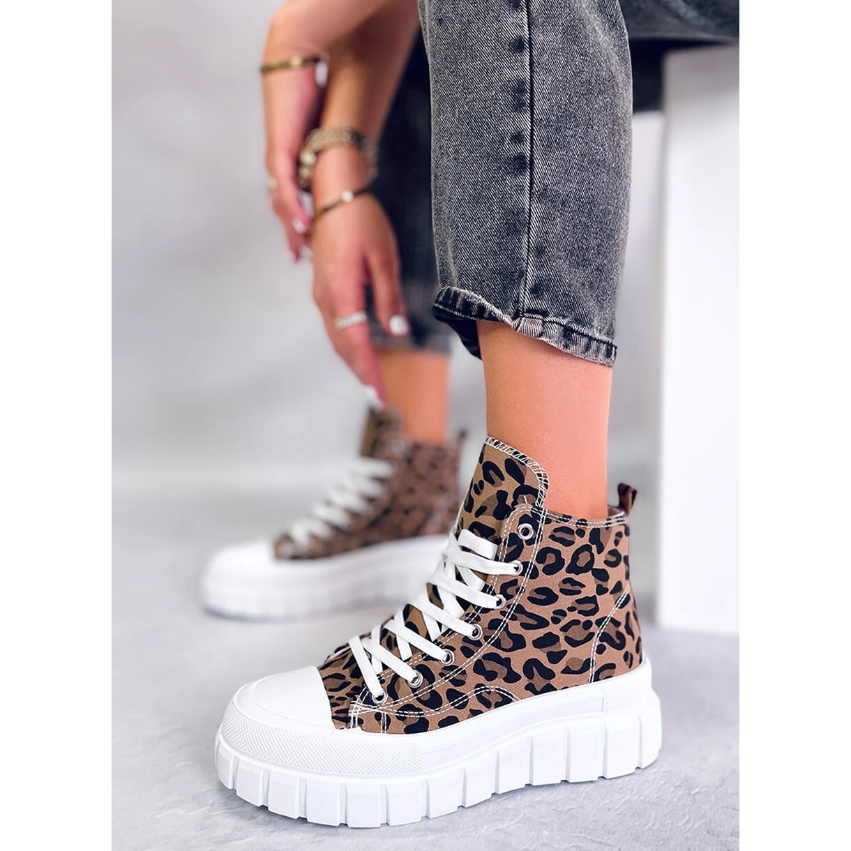 BM Baskets Montantes Tiger Leopard Brun