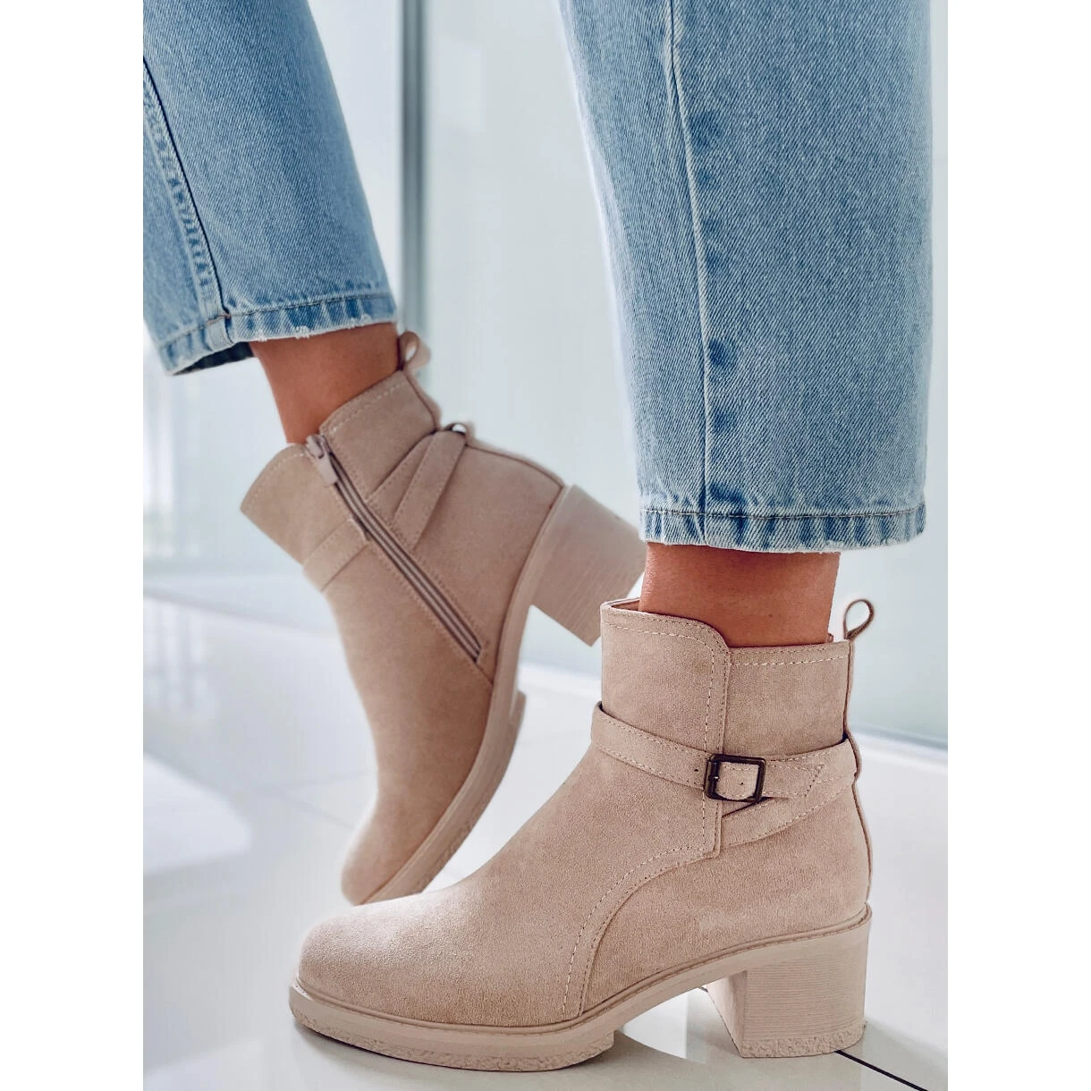 BM Bottes à Talons Larges Aretha Beige – Image 3