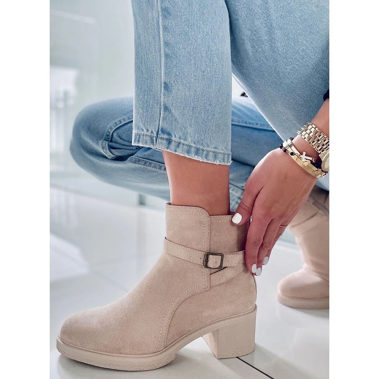 BM Bottes à Talons Larges Aretha Beige – Image 5