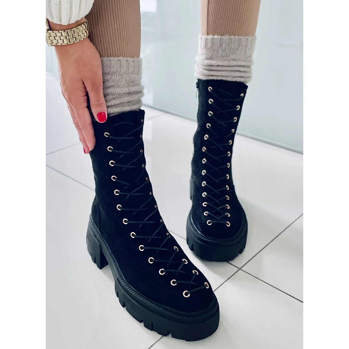 BM Bottines à Lacets Femme Wayne Noir Le Noir – Image 4