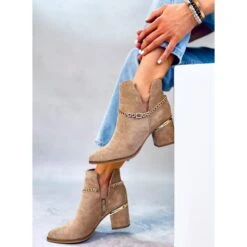 BM Bottines à Talon Printemps Virginia Kaki Beige