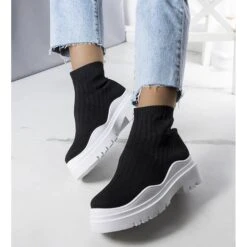 BM Bottines Chaussettes Cali Noires à Semelle Blanche Le Noir