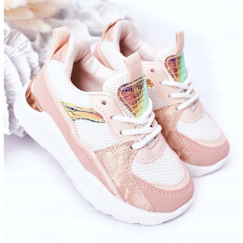 BM Chaussures De Sport Pour Enfants Sneakers Rose Game Time Blanche – Image 2
