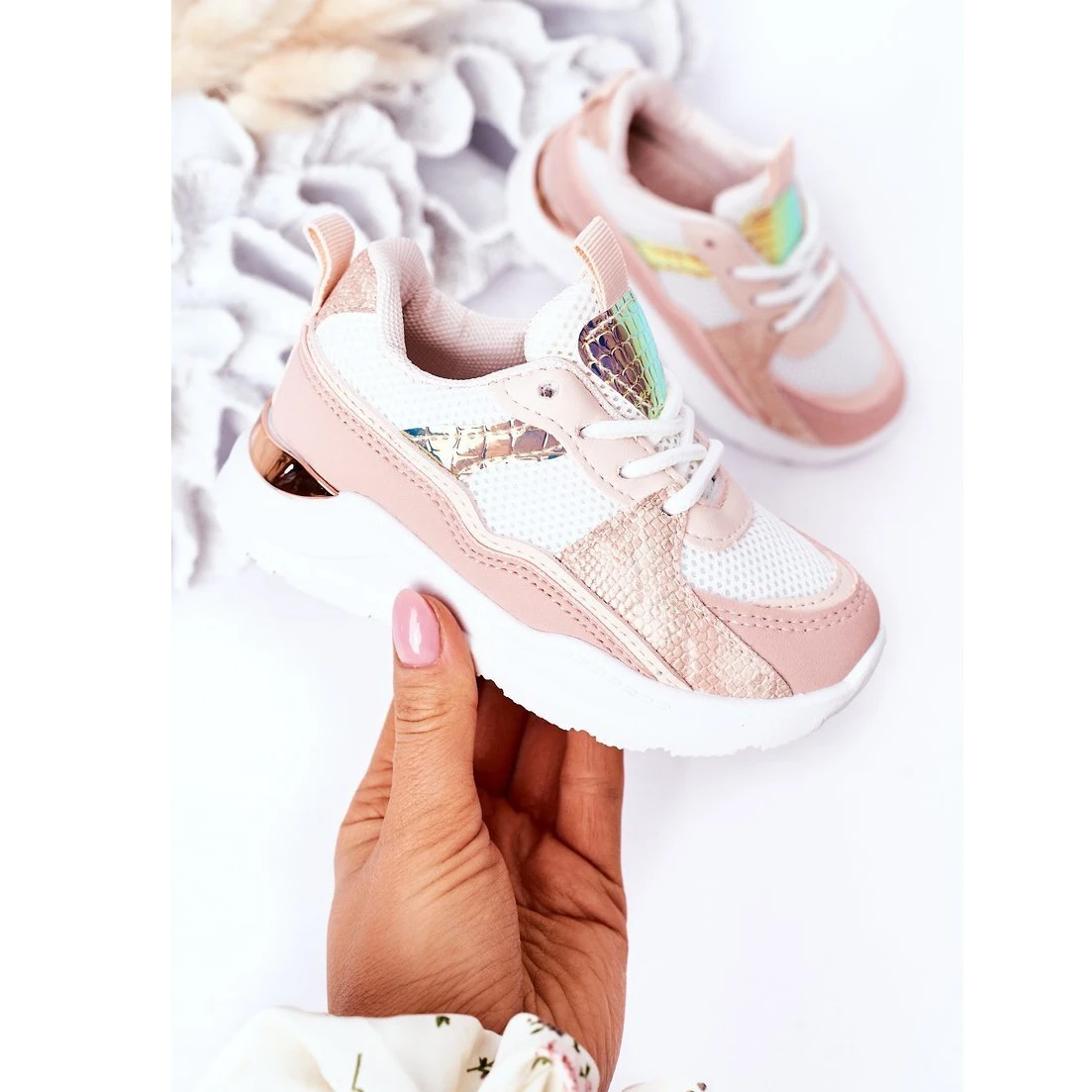 BM Chaussures De Sport Pour Enfants Sneakers Rose Game Time Blanche – Image 3