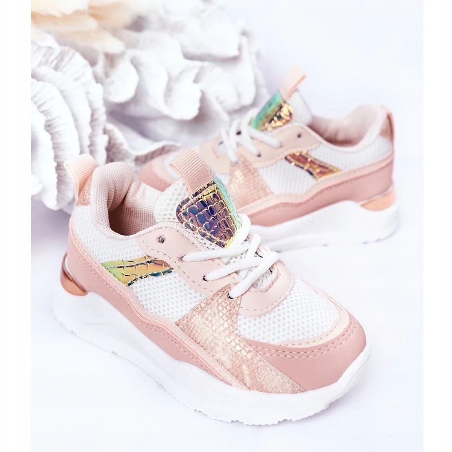 BM Chaussures De Sport Pour Enfants Sneakers Rose Game Time Blanche – Image 4