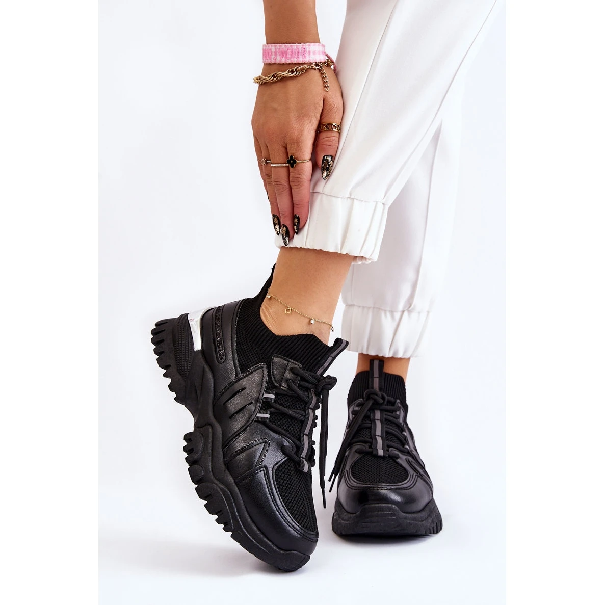 BM Chaussures De Sport Sock Slip-On Femme Noir Berna Le Noir – Image 4