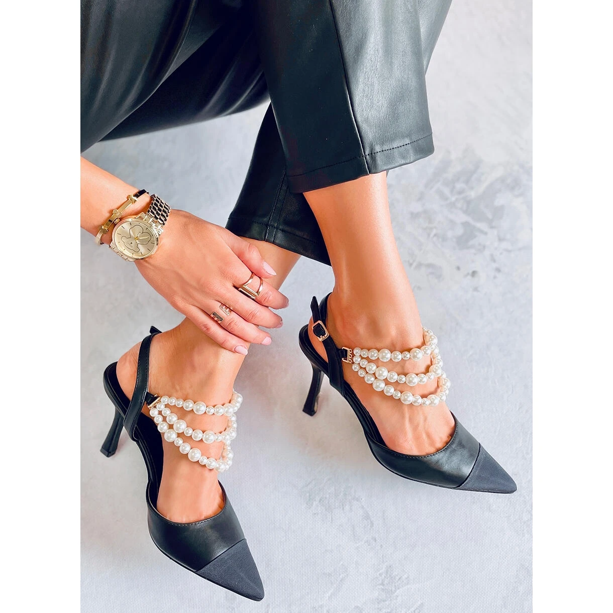 BM Escarpins à Talon Ouvert Avec Perles Harmony Black Le Noir – Image 3