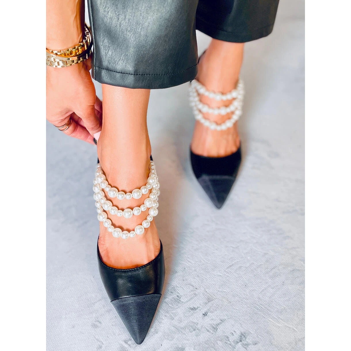 BM Escarpins à Talon Ouvert Avec Perles Harmony Black Le Noir – Image 4
