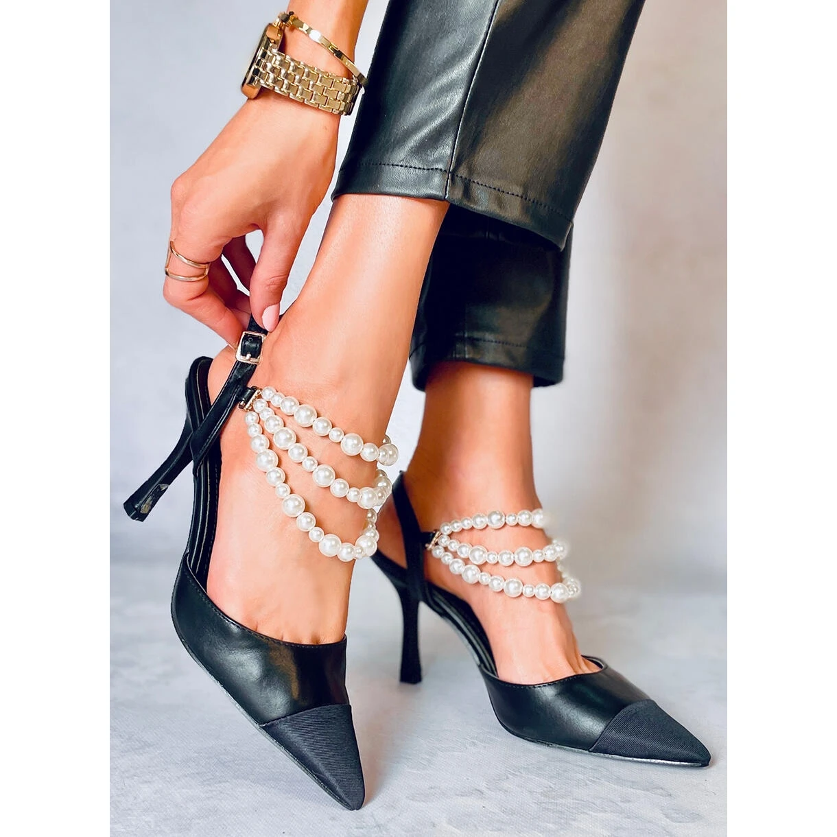 BM Escarpins à Talon Ouvert Avec Perles Harmony Black Le Noir – Image 5