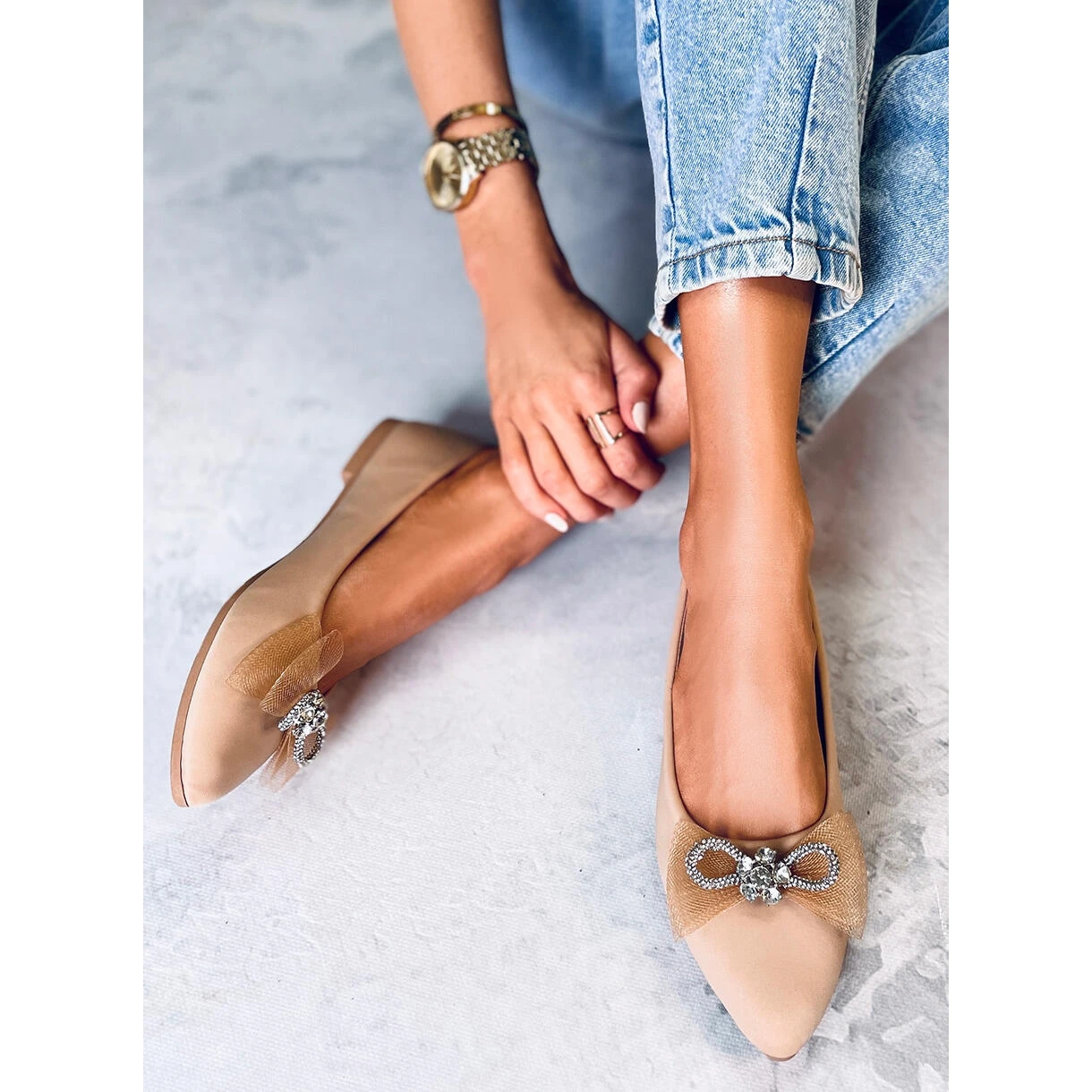 BM Maura Ballerines Noeud Kaki Beige – Image 2