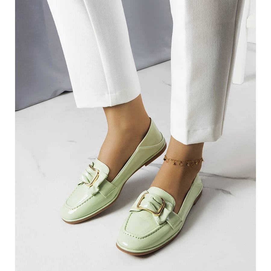 BM Mocassins En Cuir Verni Vert Erica