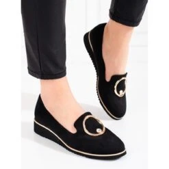 BM Mocassins Femme Shelovet Daim Noir Le Noir