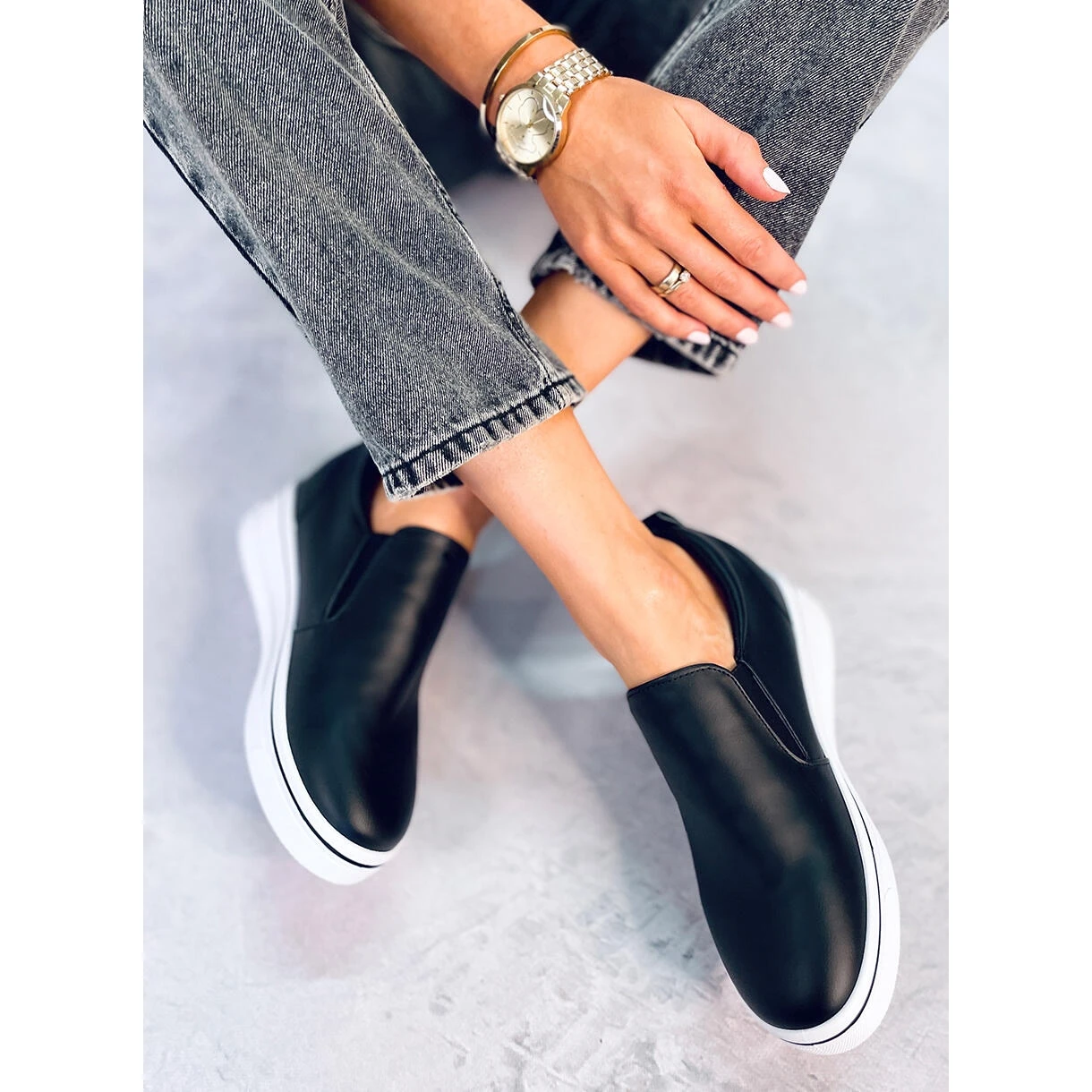 BM Naito Baskets Compensées Noires à Enfiler Le Noir – Image 4