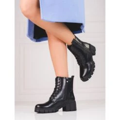 Bottes à Lacets Pour Femmes Sur La Plate-forme Shelovet Le Noir