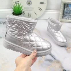 Bottes De Neige à Enfiler Argentées, Matelassées, Matelassées Et Isolées Argentées Pour Fille Big Star KK374241
