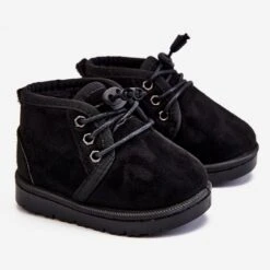 Bottes De Neige à Lacets Pour Enfants Réchauffées Avec Fourrure Black Hunter Le Noir Le Noir