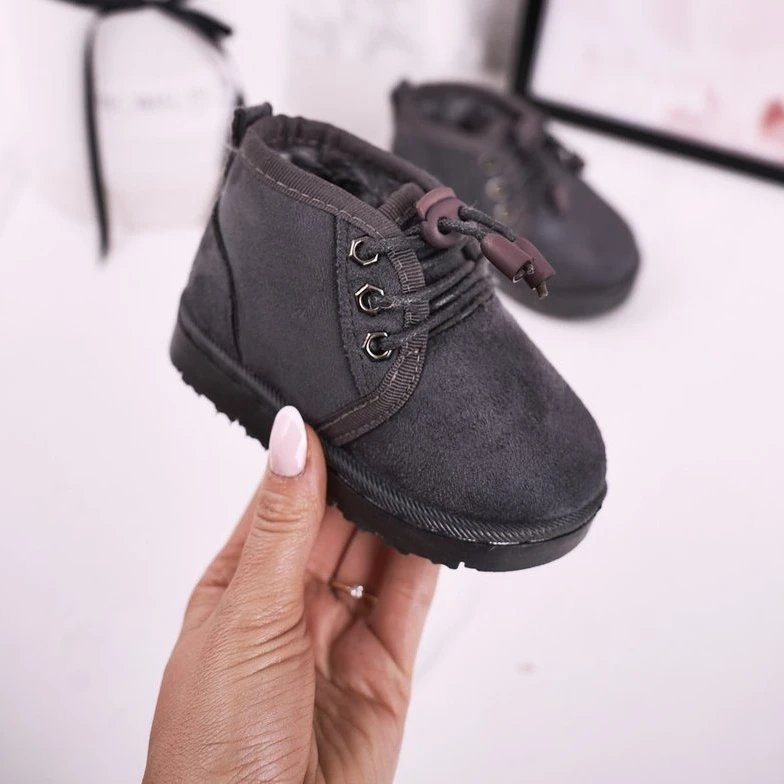 Bottes De Neige à Lacets Pour Enfants Réchauffées Avec Fourrure Grey Hunter Gris – Image 2