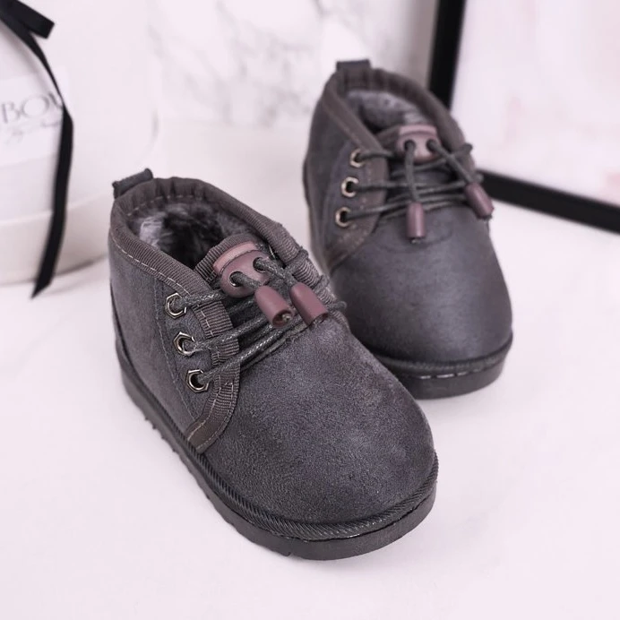 Bottes De Neige à Lacets Pour Enfants Réchauffées Avec Fourrure Grey Hunter Gris – Image 3